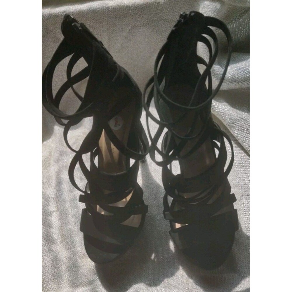 Marco Republic Dubai StyleWomen's Black Nubuck Open Toe Platform Heels Size 9
